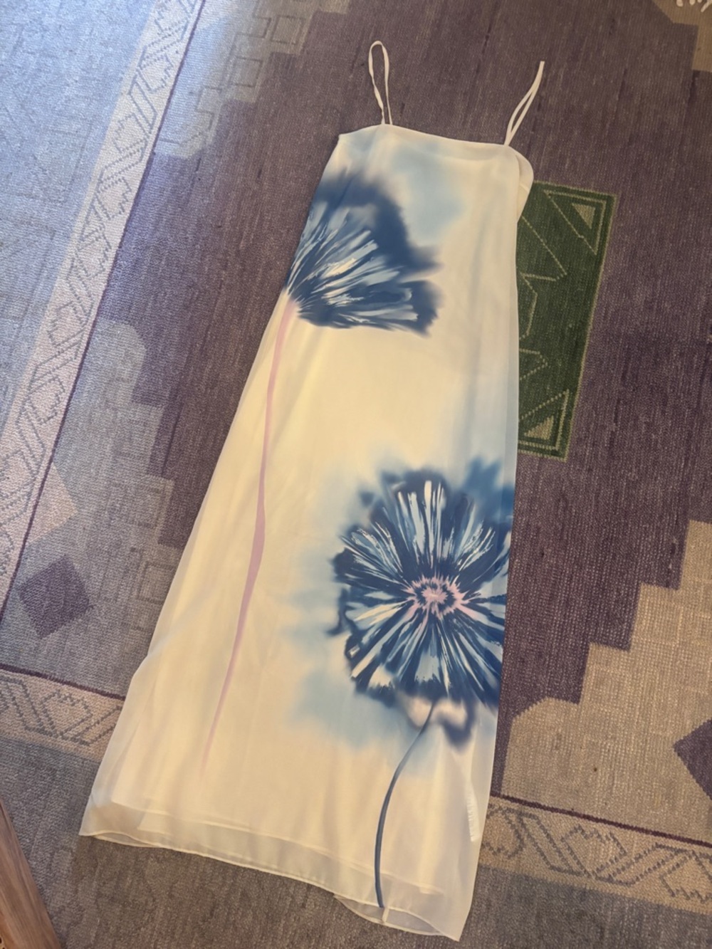 White Slip Dress with Blue Floral Prints